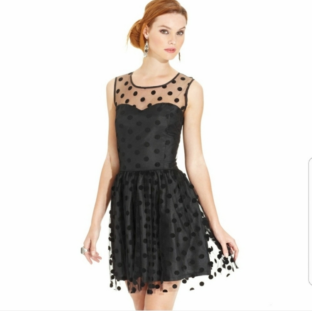 American Rag Illusion Polka Dot Black Tulle Sleeveless Skater Dress Medium